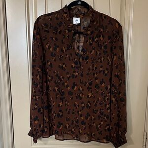 CAbi Leopard Print Blouse Brown Animal Magnetism Obsess Blouse Top size L New!